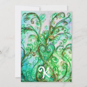 VERSPIELTE GRÜNE HERZFLORALE MONOGRAMME EINLADUNG