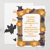 Verspielte Halloween-Einladung mit Kürbis und schw