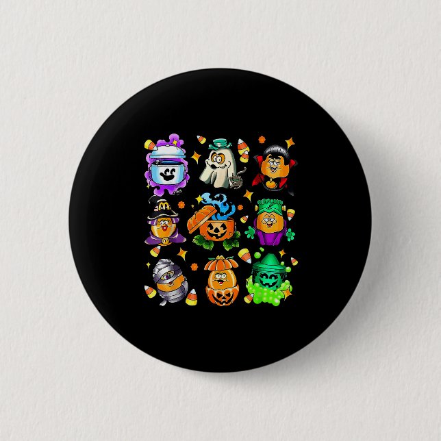Verspielte Halloween-Snack-Eimer-Kunst für Foodies Button (Vorderseite)