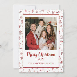 Verspielte handgezeichnete Kritzelei Rot Feiertagskarte