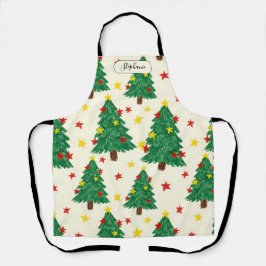 Verspielte handgezeichnete Weihnachtsbaum-Muster-P Schürze