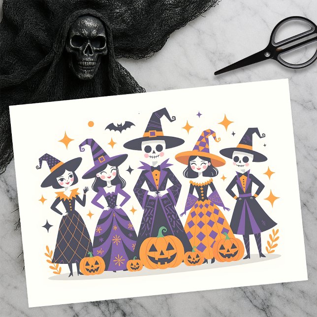 Verspielte Hexen und Skelettons Halloween Seidenpapier (Von Creator hochgeladen)