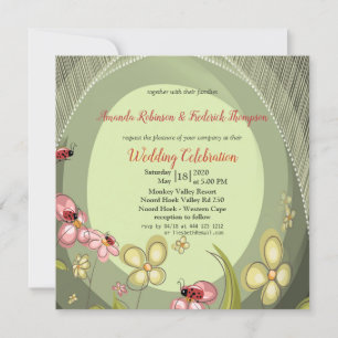 Verspielte Hochzeit von Grün und Lady-Vogel Einladung