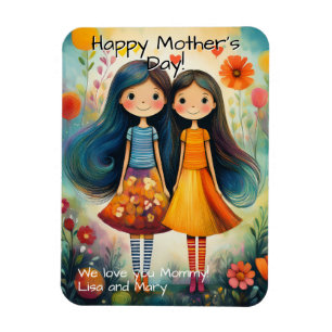 Verspielte Illustration von zwei Mädchen zum Mutte Magnet