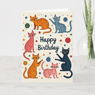 Verspielte Katzen-Kunst-Geburtstagskarte Karte