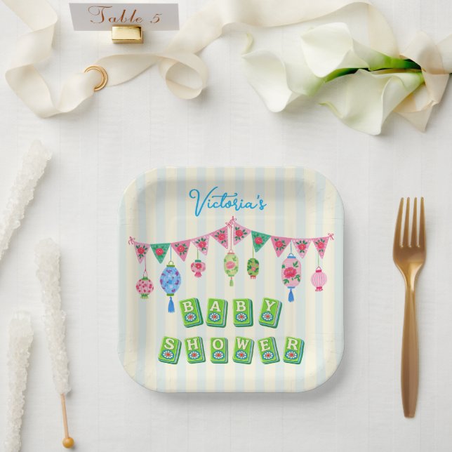 Verspielte Mahjong-Baby-Party Pappteller (Hochzeit)