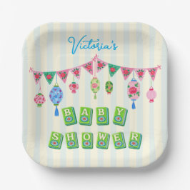 Verspielte Mahjong-Baby-Party Pappteller