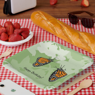 Verspielte Monarch-Schmetterlinge Grün Pappteller