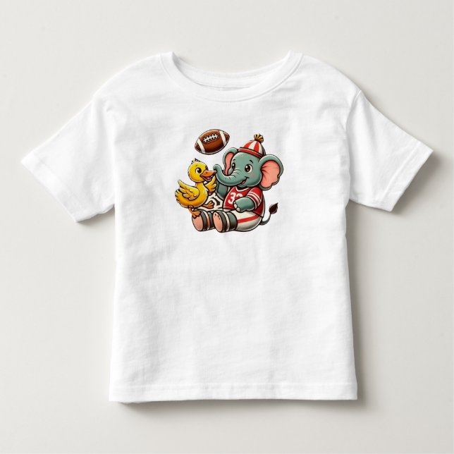 Verspielte Pals: Cartoon Elephant und Ente Kleinkind T-shirt (Vorderseite)