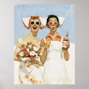 Verspielte Retro-Brautjungfern-Feier-Illustration Poster