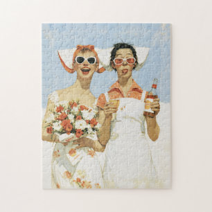 Verspielte Retro-Brautjungfern-Feier-Illustration Puzzle