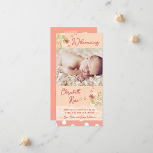 Verspielte rosa Blumenblüten Baby Mädchen Foto Geb Ankündigung