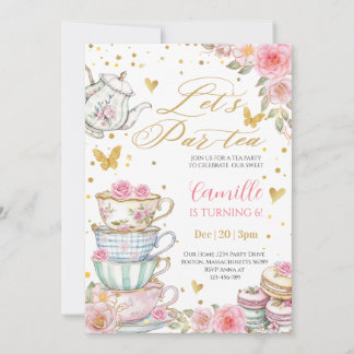 Verspielte rosa florale Teeparty-Geburtstagsfeier  Einladung