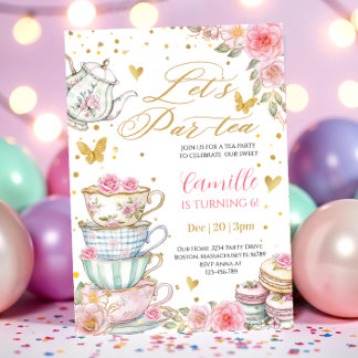 Verspielte rosa Florale-Teeparty-Geburtstagsfeier  Einladung
