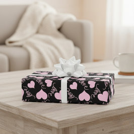 Verspielte rosa Herz-Doodles Liebesschrift Geschenkpapier
