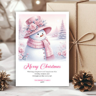 Verspielte rosa Schneemann-Digital-Winterszene-Kar Feiertagskarte
