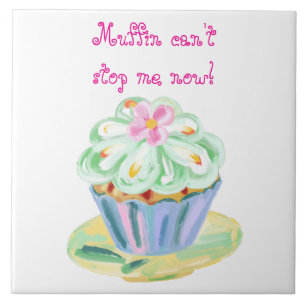 Verspielte rosa und grüne Cupcake-Kunst Fliese
