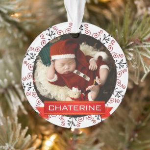 Verspielte rote und schwarze Zweige Baby erstes We Ornament