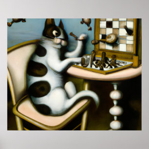 VERSPIELTE SCHACH-LIEBHABER-DEKORATION DIE KATZE POSTER