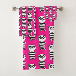 Verspielte Schwarz-Weiß-Panda-Kunst Badhandtuch Set