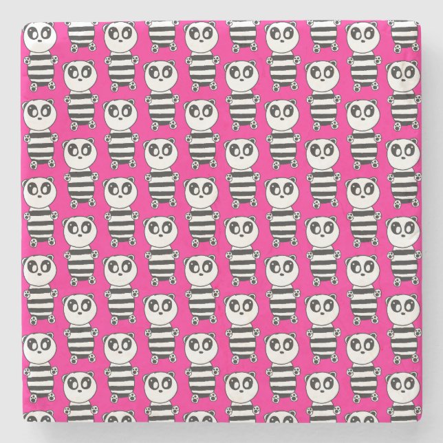 Verspielte Schwarz-Weiß-Panda-Kunst Steinuntersetzer (Vorderseite)