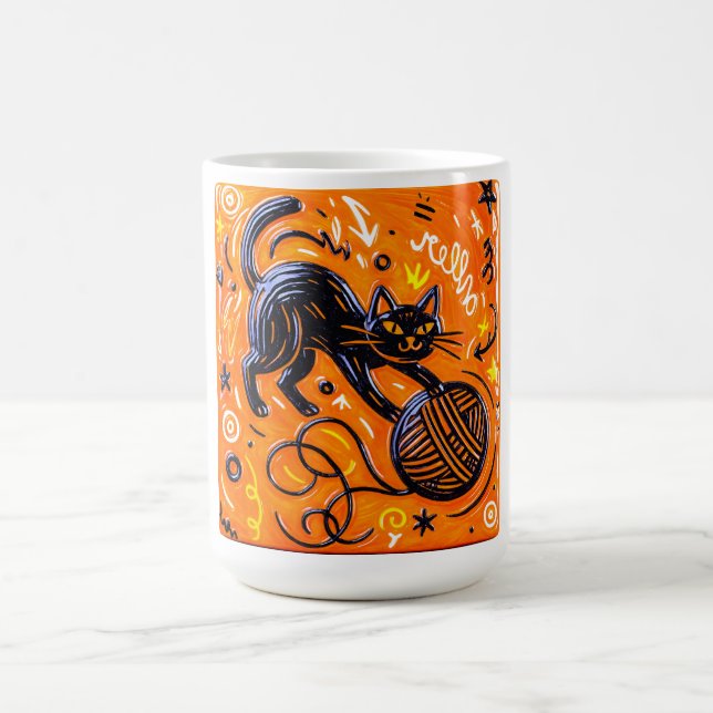 Verspielte schwarze Katze Kaffeetasse (Mittel)