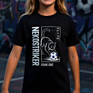 Verspielte schwarze Katze spielt lustiges Fußballs T-Shirt