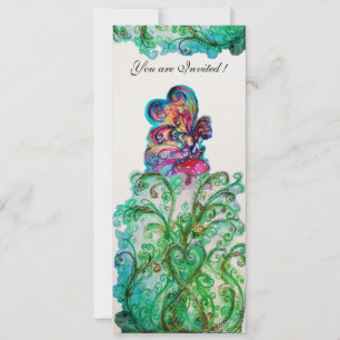 VERSPIELTE SCHWÜNGE UND KLEINE ELFEN in lila, rot, Einladung