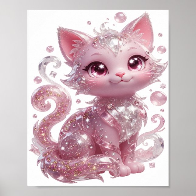 Verspielte Silberne PINK GLITTER KATZE Poster (Vorne)