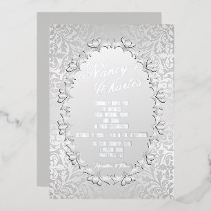 Verspielte und feminine silberne Folien-Hochzeitse Folieneinladung