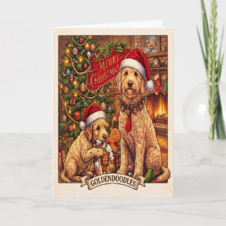 Verspielte Welpen Goldendoodles Frohe Weihnachten
