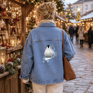 Verspielte Winter-Pinguin-Art-Nouveau-Schneeflocke Jeansjacke