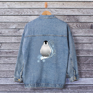 Verspielte Winter-Pinguin-Art-Nouveau-Schneeflocke Jeansjacke