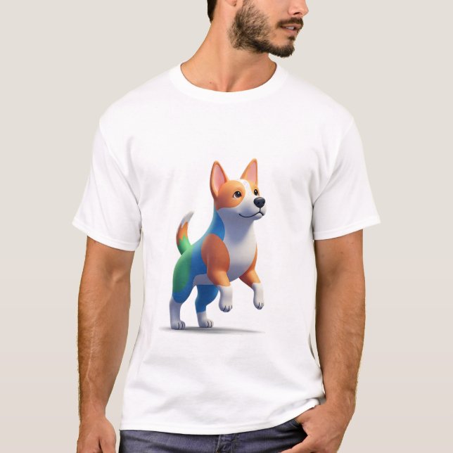 Verspielter 3D-bunter Hund als Maskottchen T-Shirt (Vorderseite)