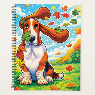 Verspielter Basset Hound Herbstlaub Cartoon Planer