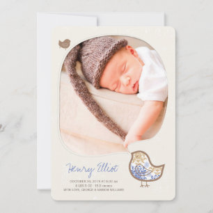 Verspielter blauer Damast-Küken Baby-Junge Foto-Ge Ankündigung