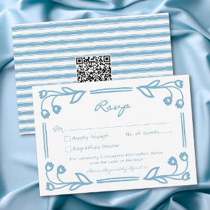 Verspielter blauer handgezeichneter floraler Strei RSVP Karte