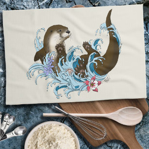 Verspielter blauer wunderlicher Flussotter Spritze Geschirrtuch