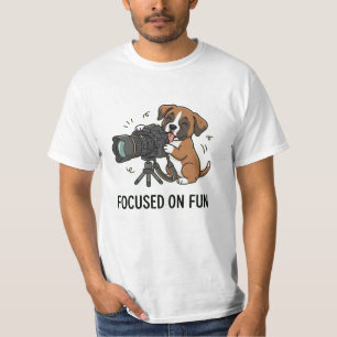 Verspielter Boxerhund-Fotografie-Enthusiast Licht T-Shirt