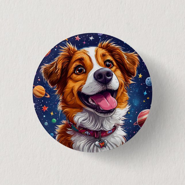 Verspielter Cartoon-Hund mit lebendigen Farben Button (Vorderseite)