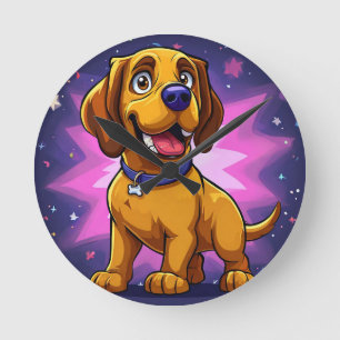 Verspielter Cartoon-Hund mit lebendigen Farben Runde Wanduhr