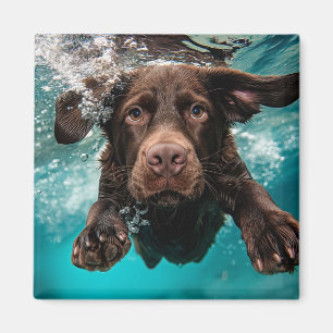 Verspielter Chocolate-Labrador schwimmt unter Wass Magnet