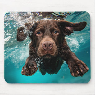 Verspielter Chocolate-Labrador schwimmt unter Wass Mousepad