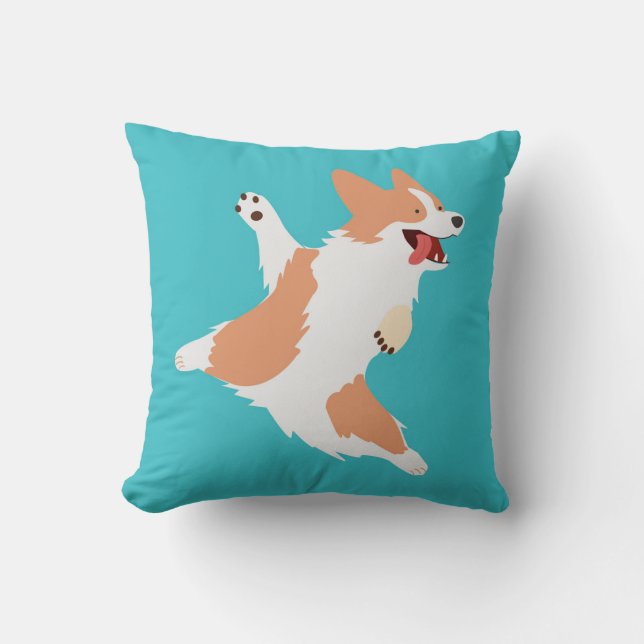 Verspielter Corgi Kissen (Vorderseite)