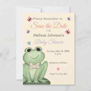 Verspielter Creme-Frosch-Baby-Shower-Save-the-Date Einladung