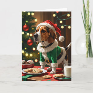 Verspielter Elf-Beagle mit Keksen für den Weihnach Karte