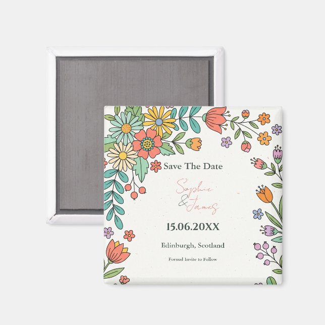 Verspielter Folk Floral Save-the-Date-Magnet Magnet (Vorderseite/Rückseite)