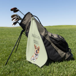 Verspielter fröhlicher Corgi 'Wedelt nach Birdies' Golfhandtuch
