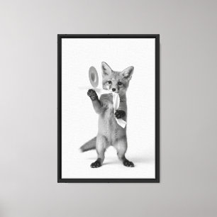 Verspielter Fuchs hält Toilettenpapier Minimalisti Leinwanddruck