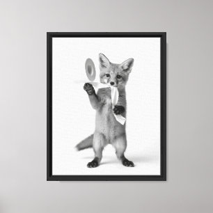 Verspielter Fuchs hält Toilettenpapier Minimalisti Leinwanddruck
